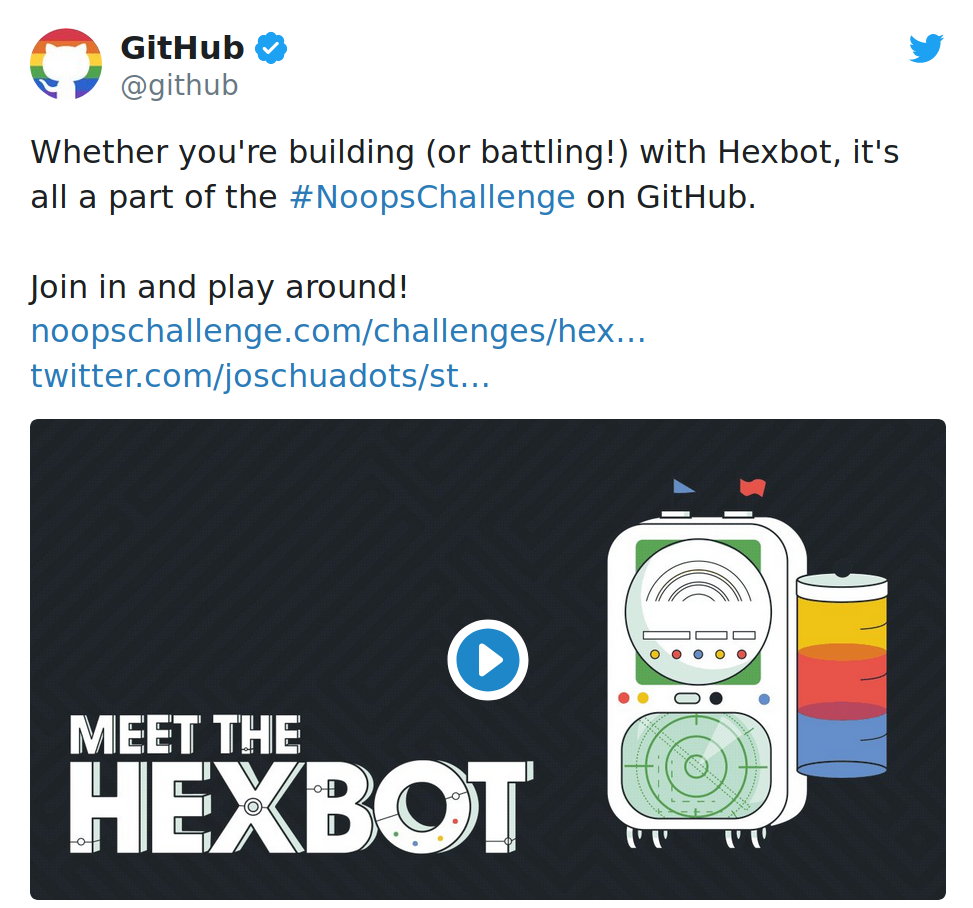Github tweet about Noop’s Challenge