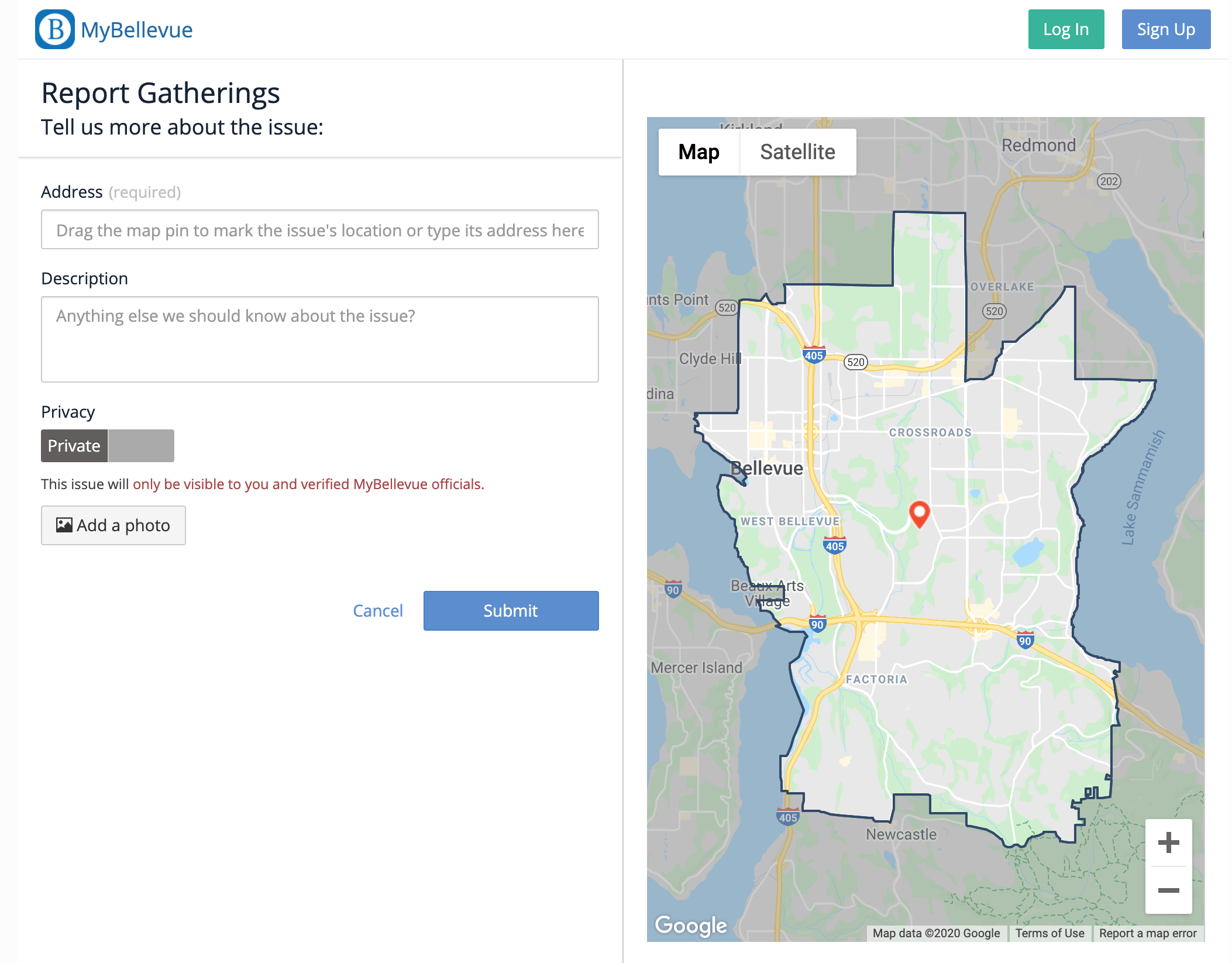 Screenshot of Bellevue’s website